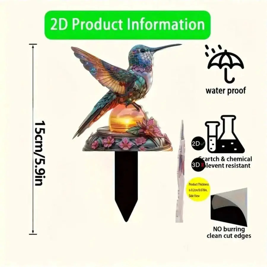 Farbenfroher Kolibri Gartenstecker | Dekorative Außenlampe