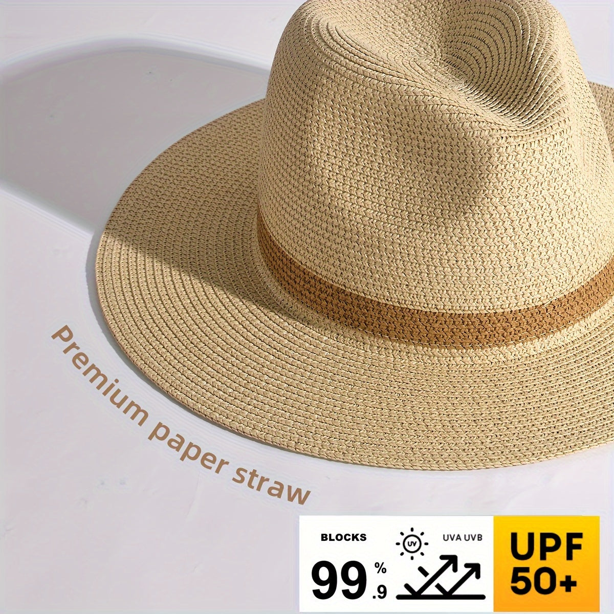 Stylish summer hat with a wide brim made of paper fiber