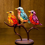 Double-sided acrylic ornaments with colourful birds on branches