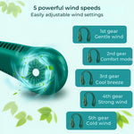 Portable Neck Fan – Hands-Free, Bladeless Cooling – Five Speeds USB-C – For Travel and Office
