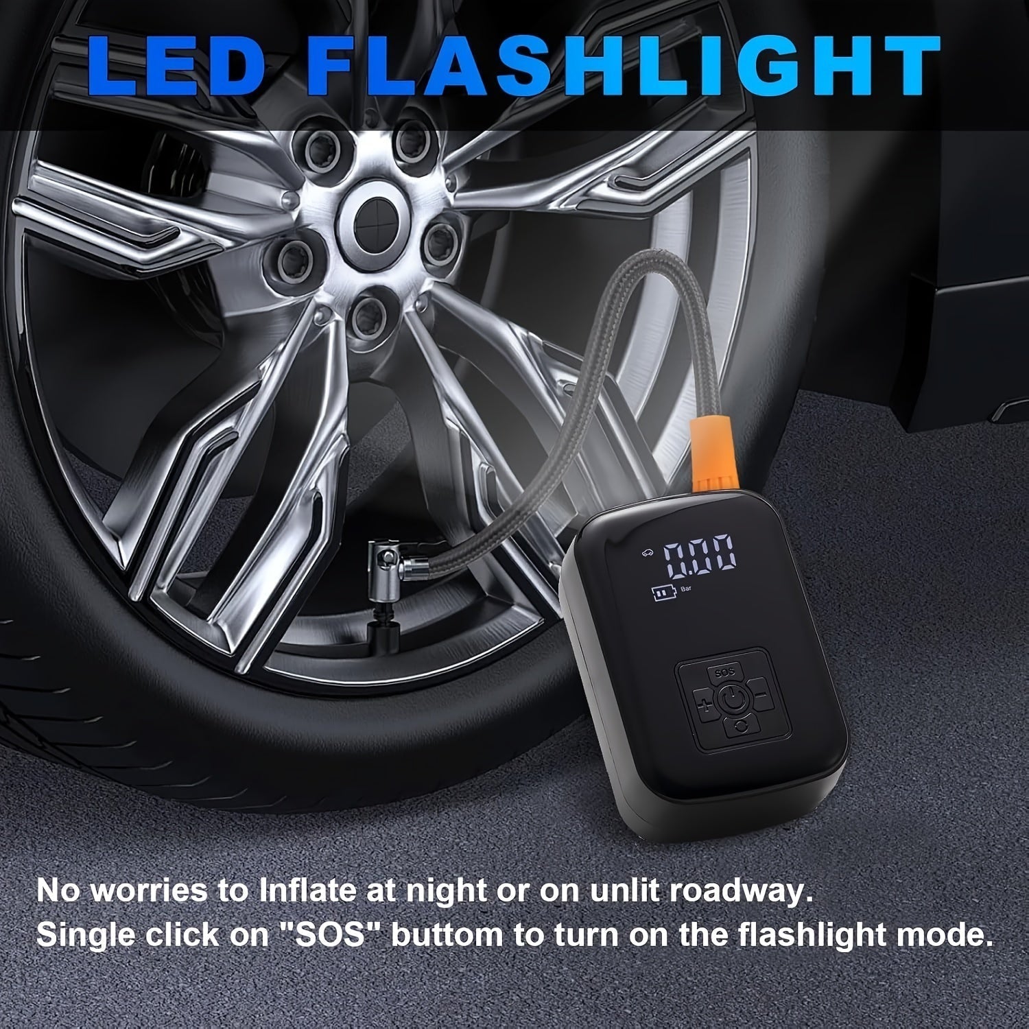 Komfortabler Mini-Kompressor mit LED-Beleuchtung und Digitalanzeige