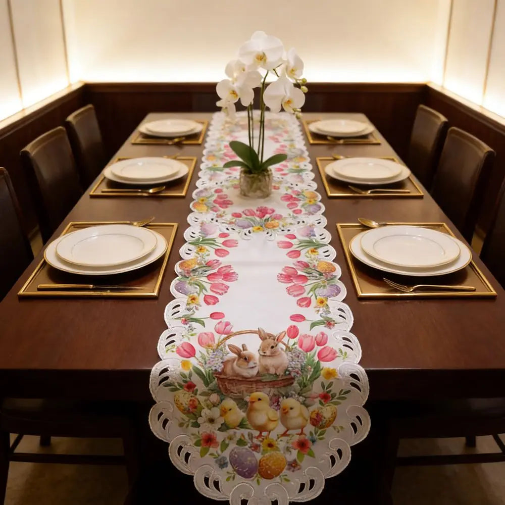 Fröhlicher Oster-Tischläufer | Tulpen und Küken Design | Rutschfest | 177 × 38 cm | Perfekte Tischdekoration für Ostern