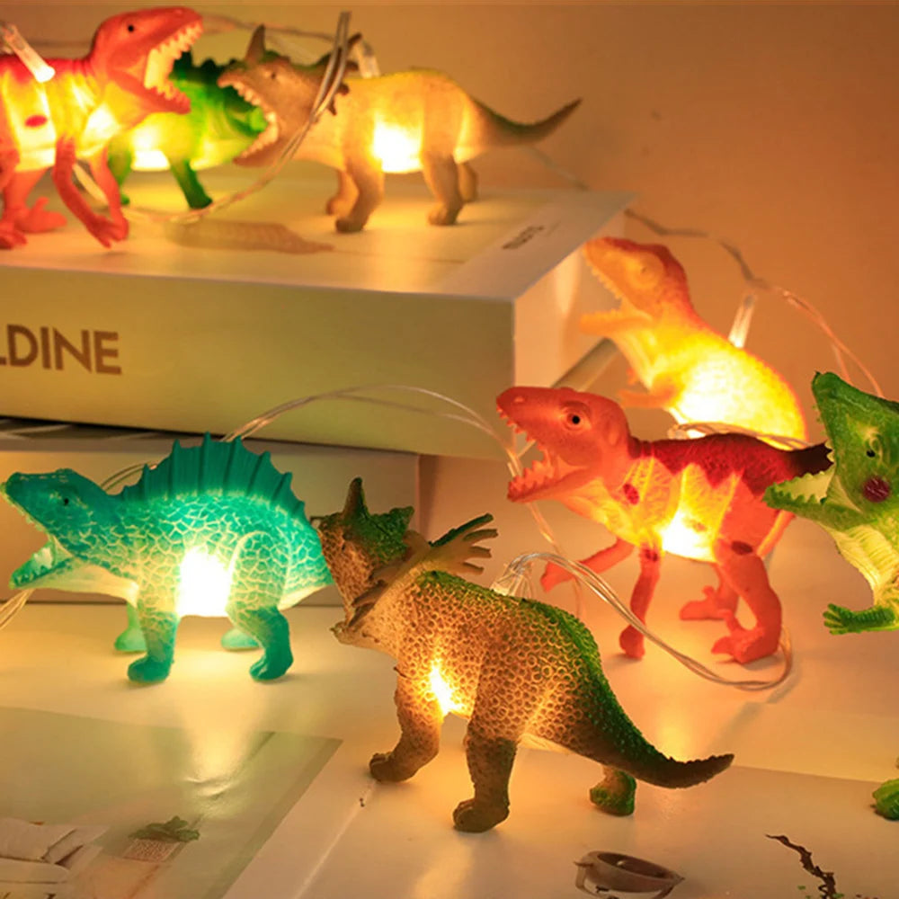DinoLichter | LED-Dinosaurier-Lichterkette für Kinder | Warmweiß | 1,5 m / 3 m Batteriebetrieben
