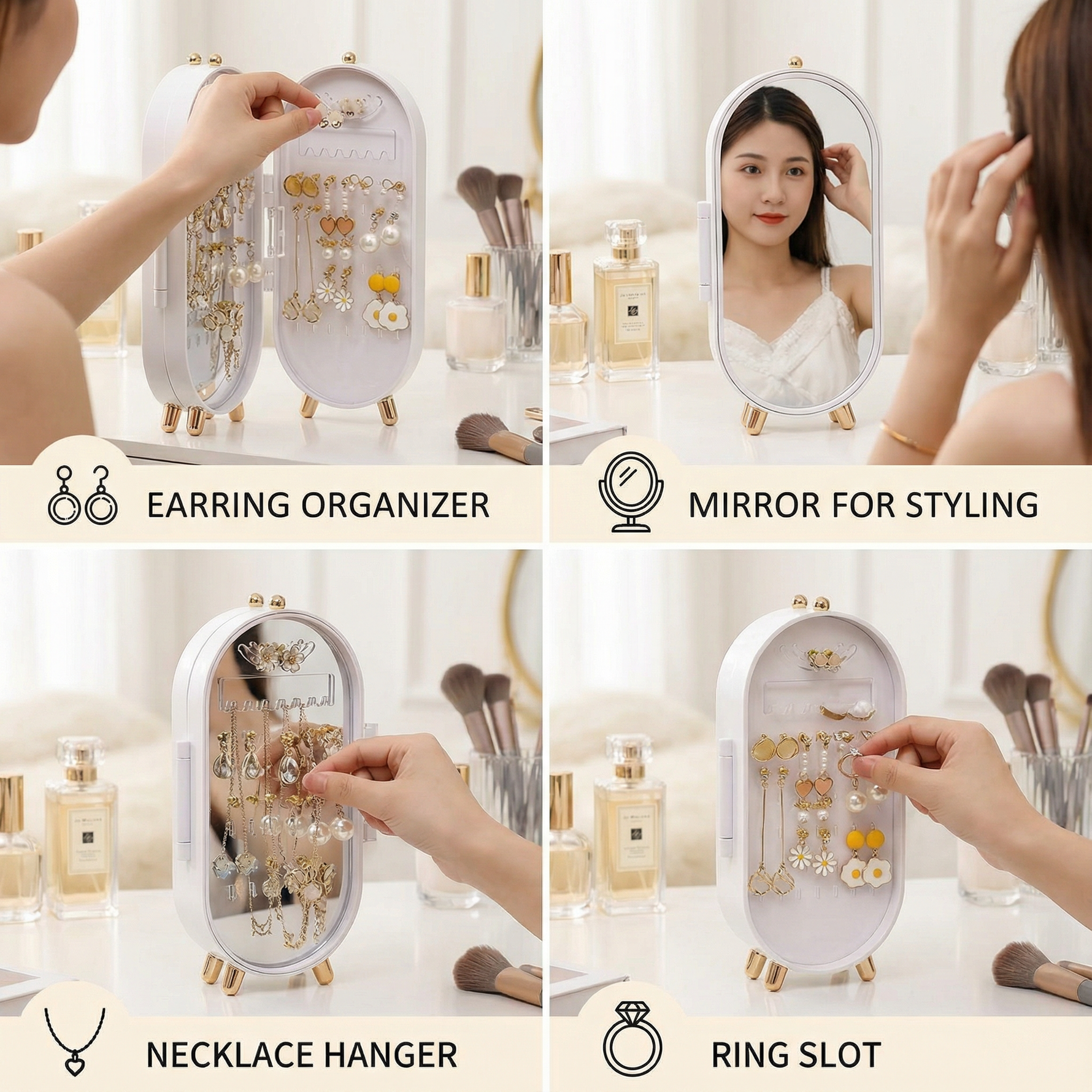 Eleganter Schmuck Organizer | Stilvolle Aufbewahrung mit Spiegel