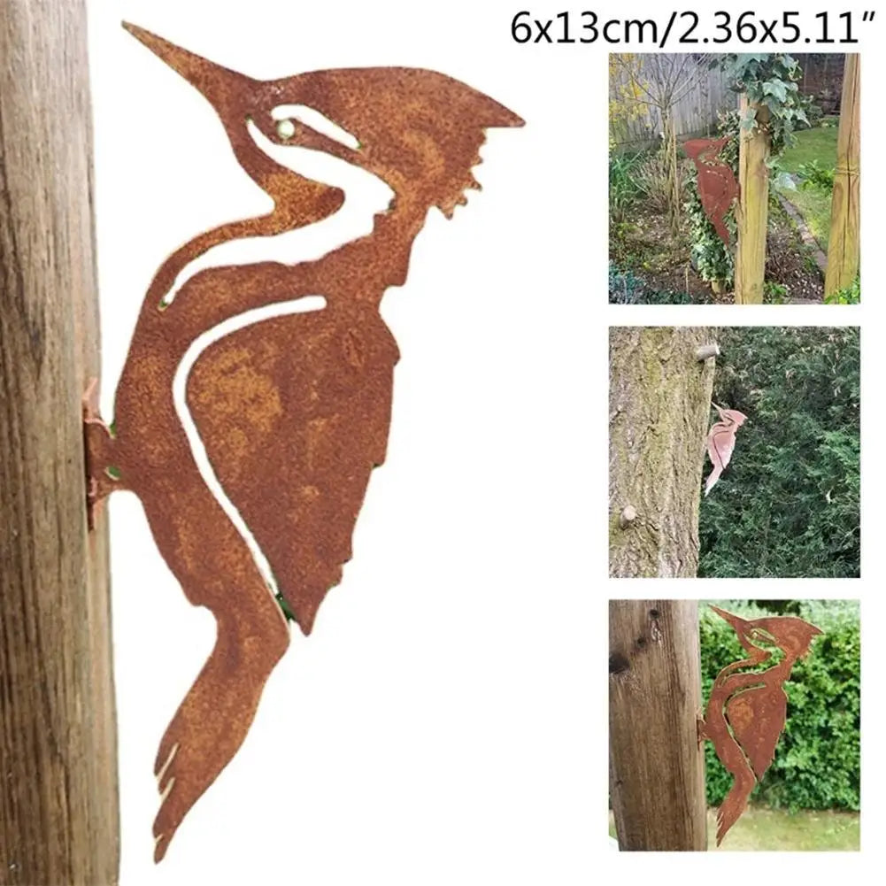 Eleganter Gartenstecker mit Vogelmotiv aus Metall | Rostoptik