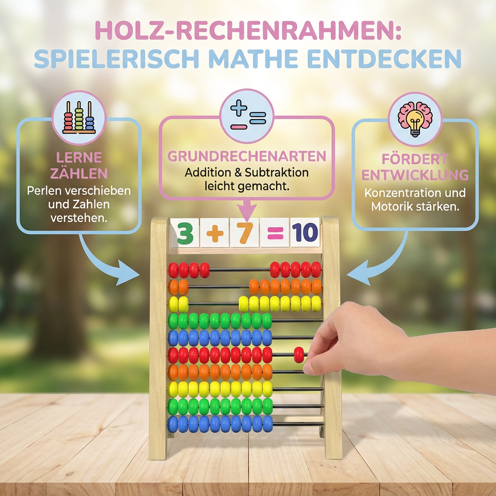 Wooden abacus for learning arithmetic skills