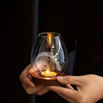 Elegant Set of 2 Glass Candle Holders with Wooden Base – Retro-Zen Flair for Your Home