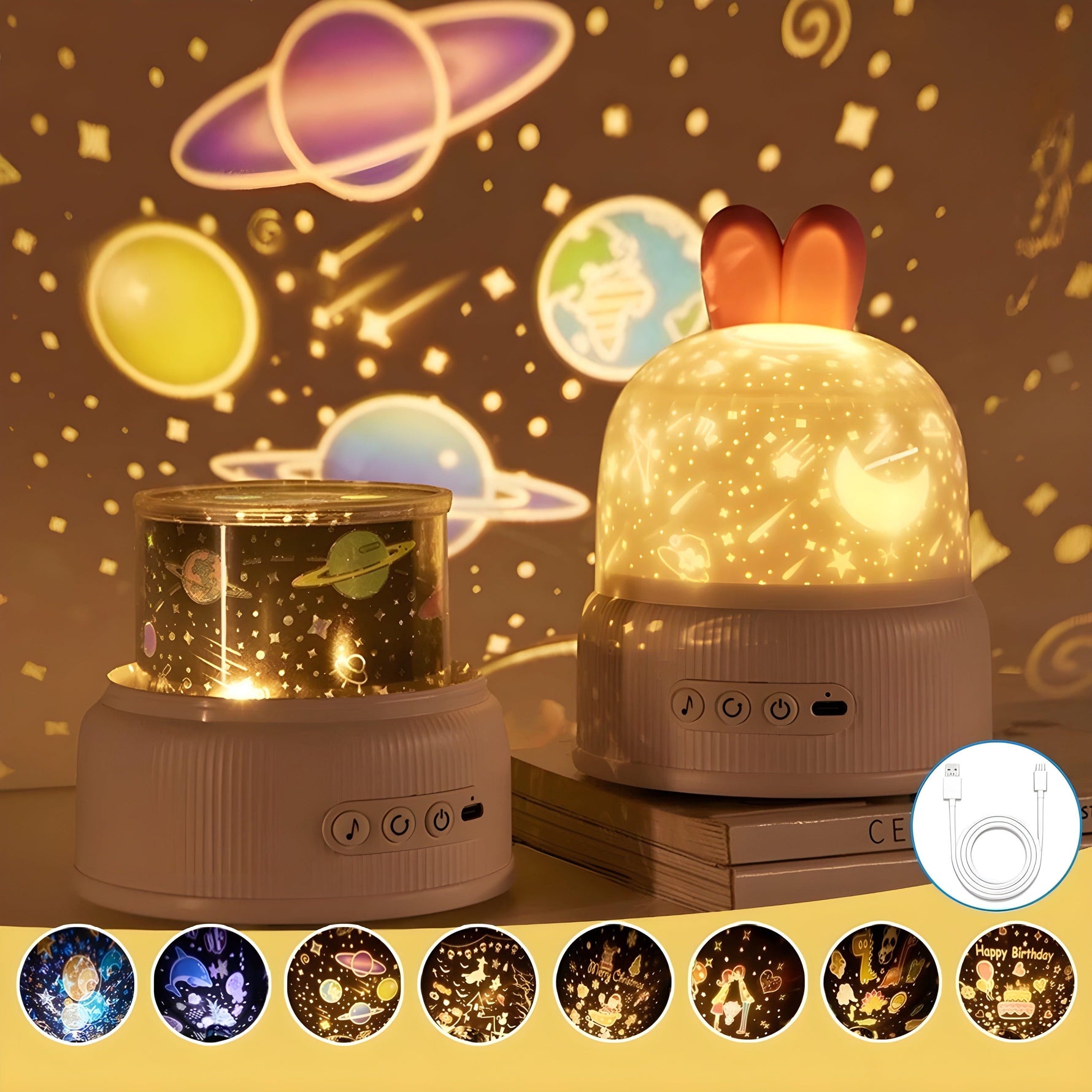 Niedliche Hasen-Projektor-Nachtlampe für Kinder – BunnyBeam Licht