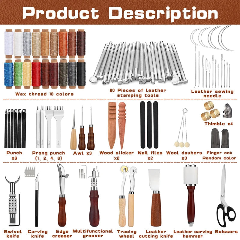 Versatile Leather Crafting Kit | 92 or 27 Pieces | Includes Durable Threads & Professional Tools