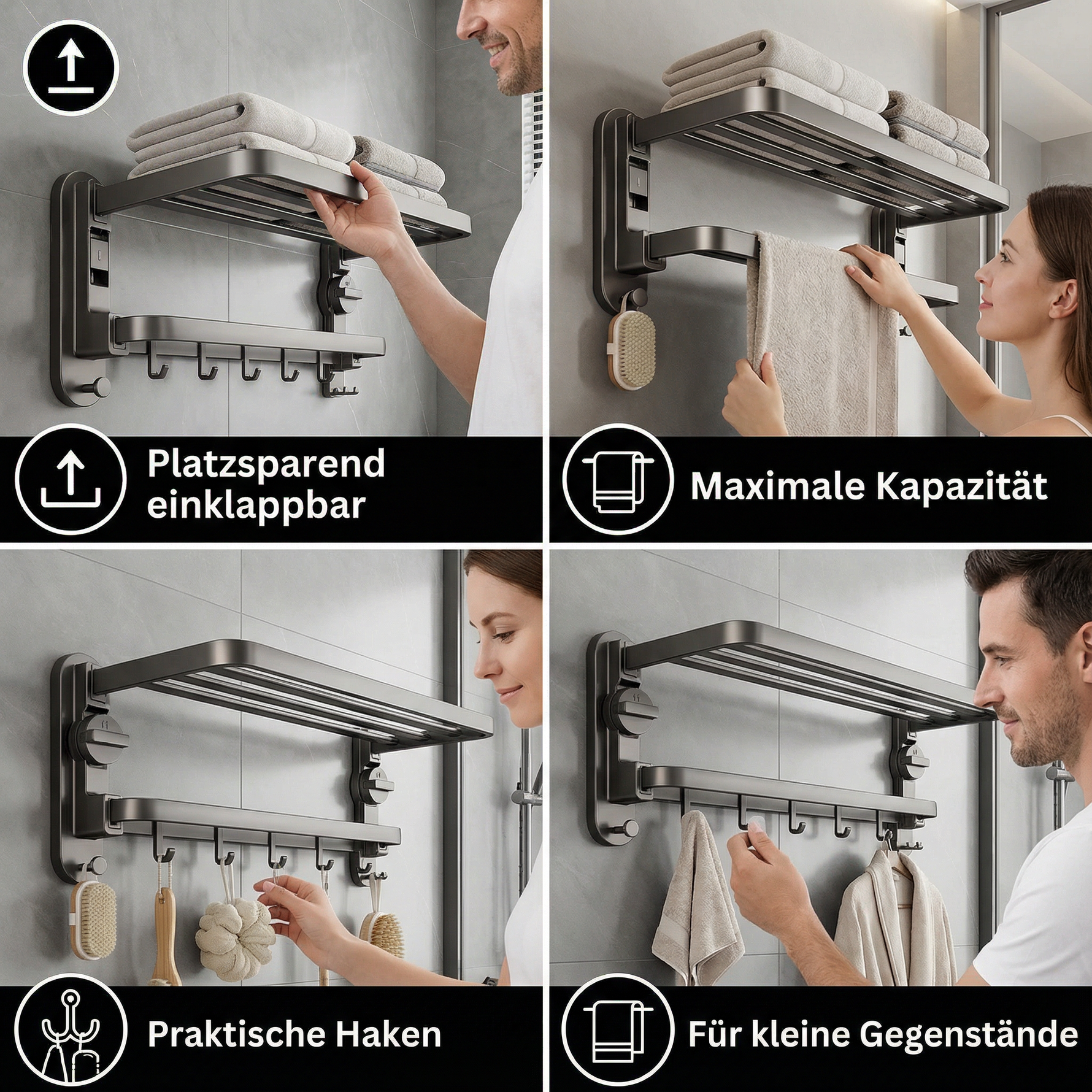 Kompakter Handtuchhalter mit Saugnäpfen – Flexibel und ohne Bohren