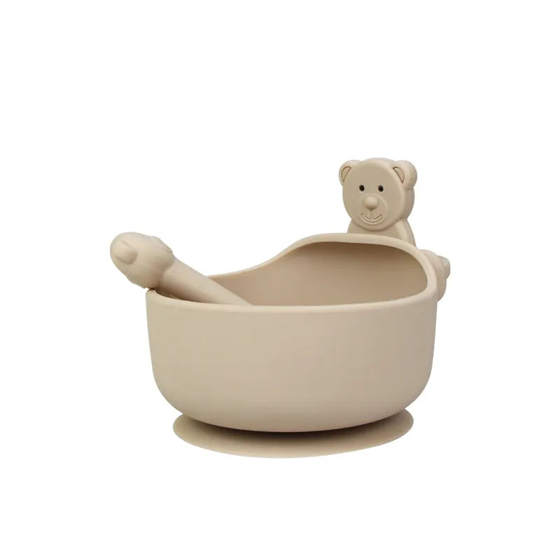 Non-slip Silicone Bowl for Babies with Spoon – Animal Design Feeding Set