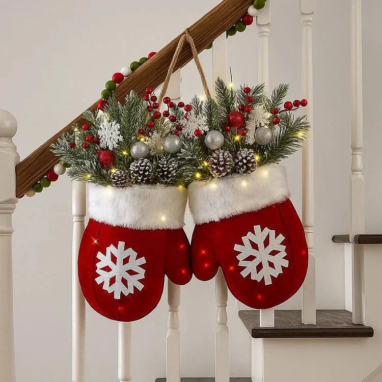 Festive Christmas Wreath in the Shape of a Glove – 120 LEDs with Timer