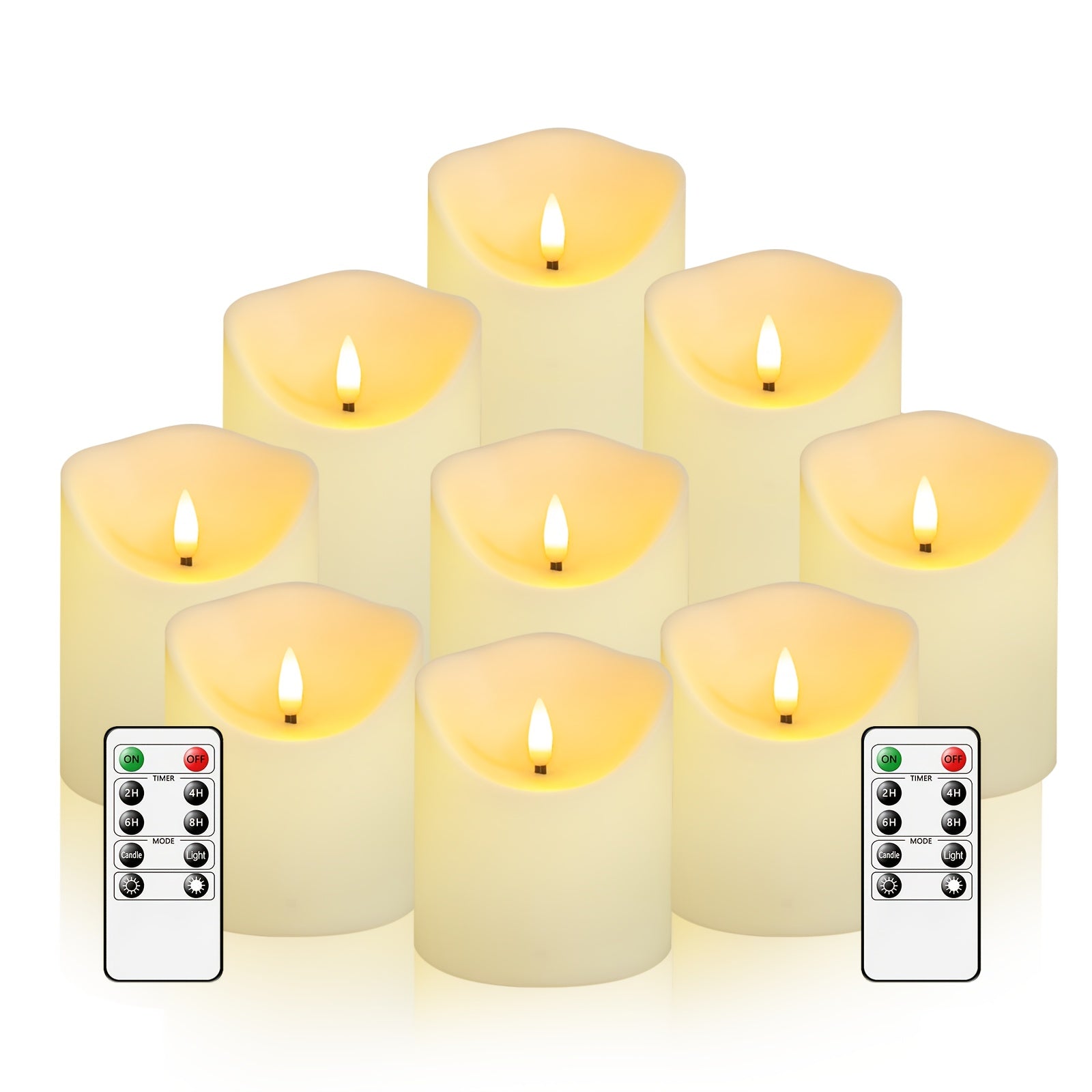 Set of 9 Flameless LED Candles – Remote Control and Glitter Finish