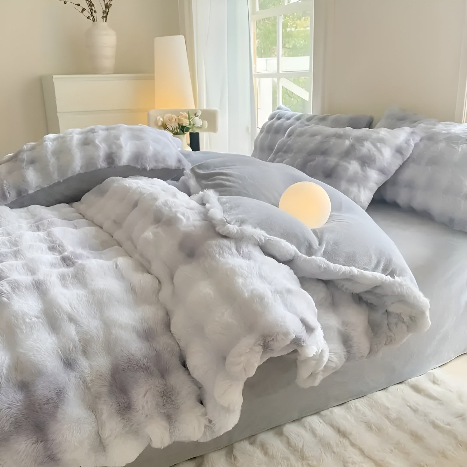 Cozy Plush Duvet Cover Set – Warm and Soft for Autumn & Winter | Reversible Design in Rabbit Fur & Milk Velour