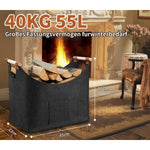 Eleganter Kaminholzkorb BRUNNEN | Faltbar | 55L Kapazität | Mit Holzgriffen und Lederakzenten | Anthrazit