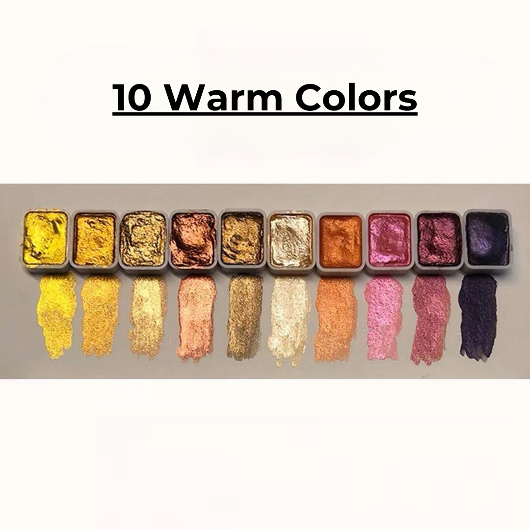 Mother-of-pearl paint set with 10 colours and mixing palette