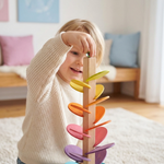 Wooden Tower with Rainbow Marbles in Montessori Style