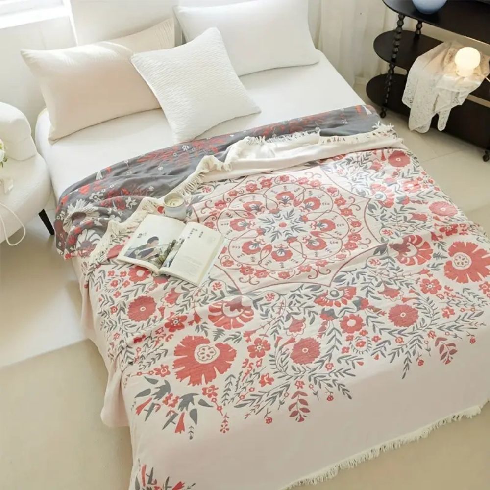Reversible Floral Blanket with French Flair