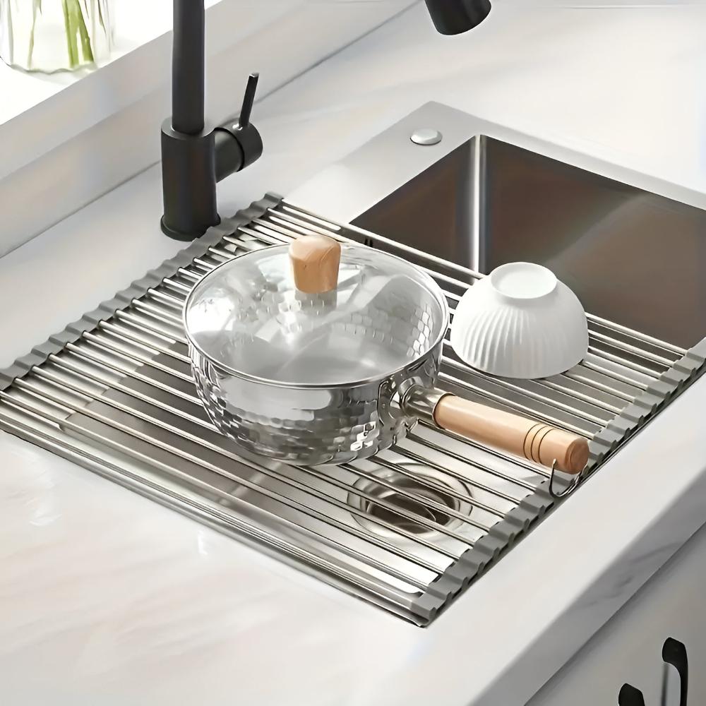 Space-saving stainless steel rolling shelf for the kitchen