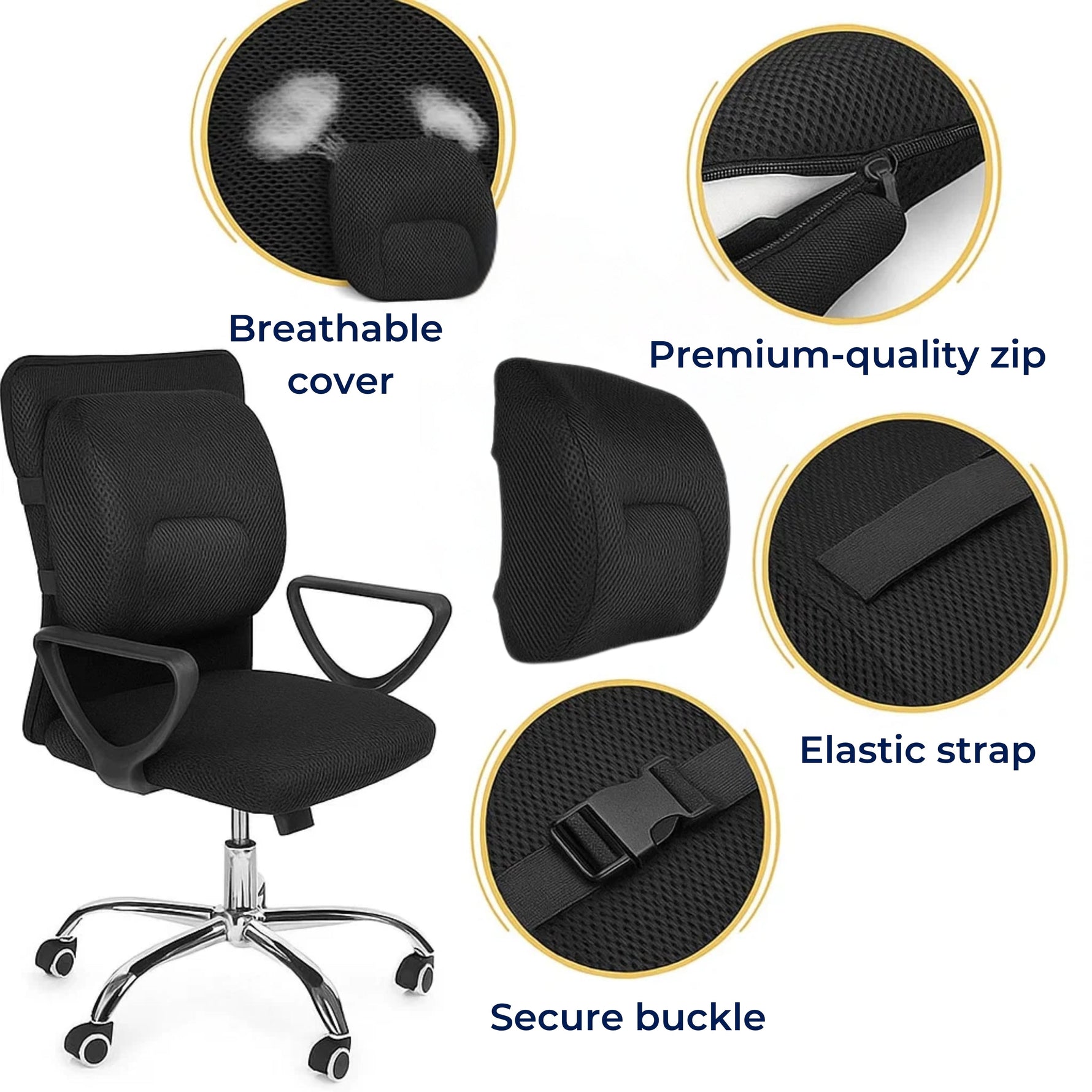 Car Seat Lumbar Support Cushion - Memory Foam - Breathable Mesh - Ideal for Travel and Long Drives