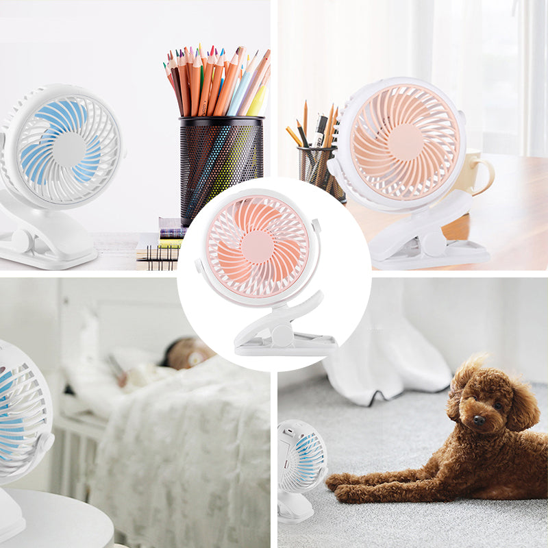 Portable Clip-On Fan with 360° Rotation – USB & Rechargeable Battery