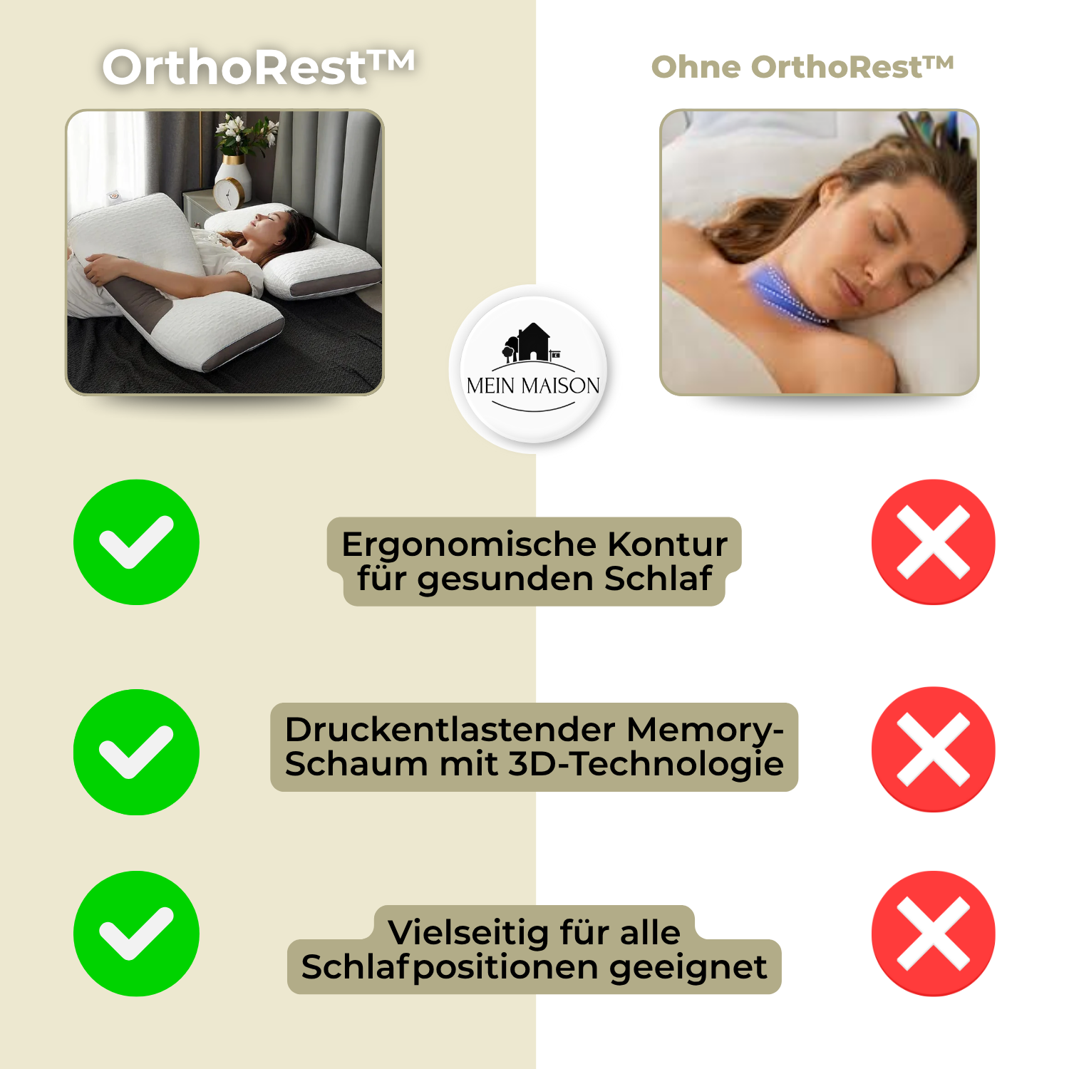 Ergonomisches Nackenkissen aus Memory-Schaum für optimalen Schlaf