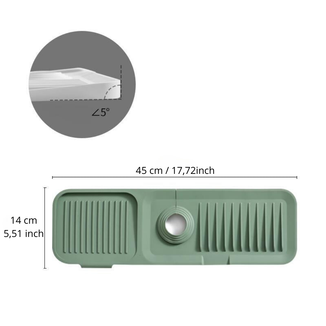 Practical draining mat for sinks with splash guard