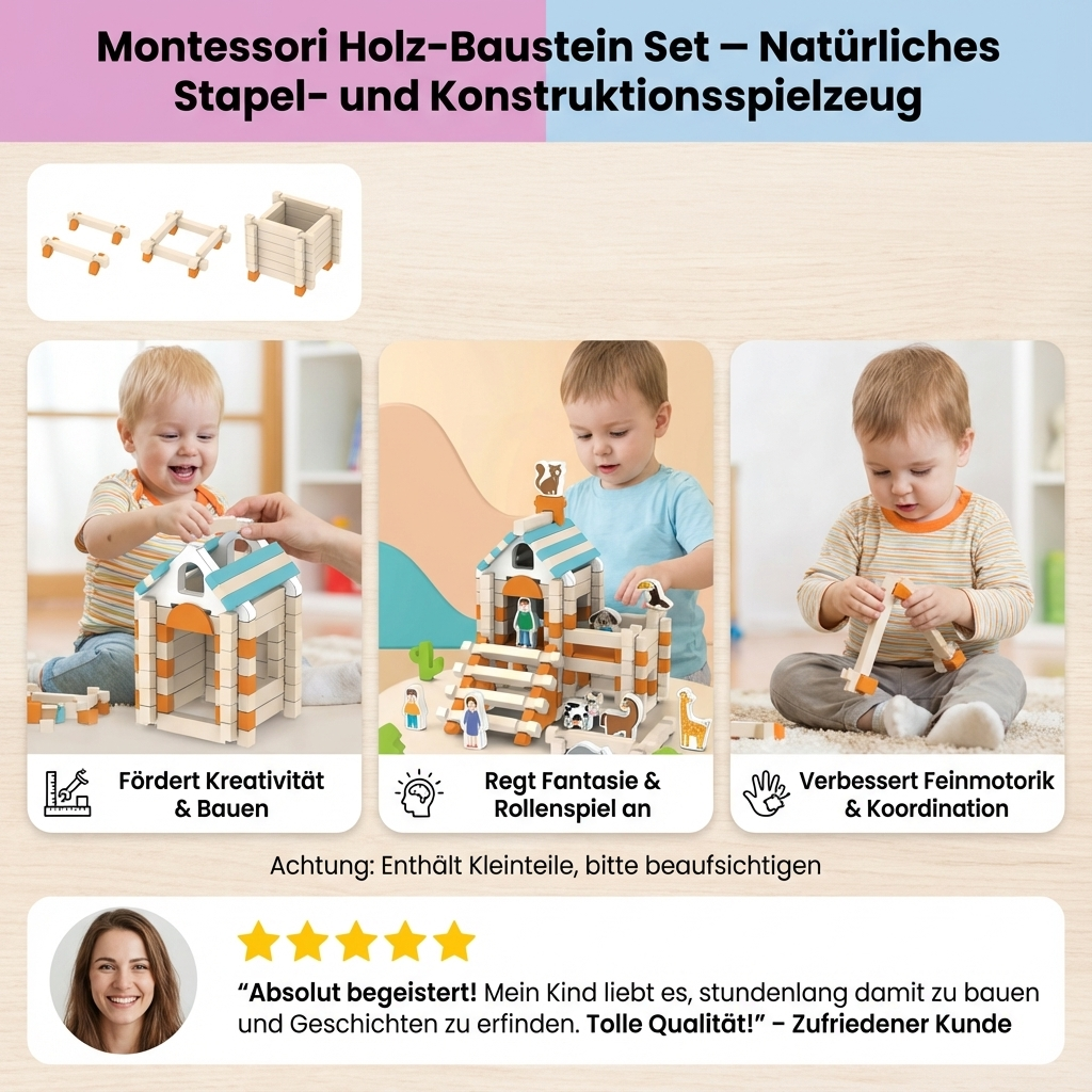 Wooden Building Block Set in Montessori Style – Stacking and Construction Toy