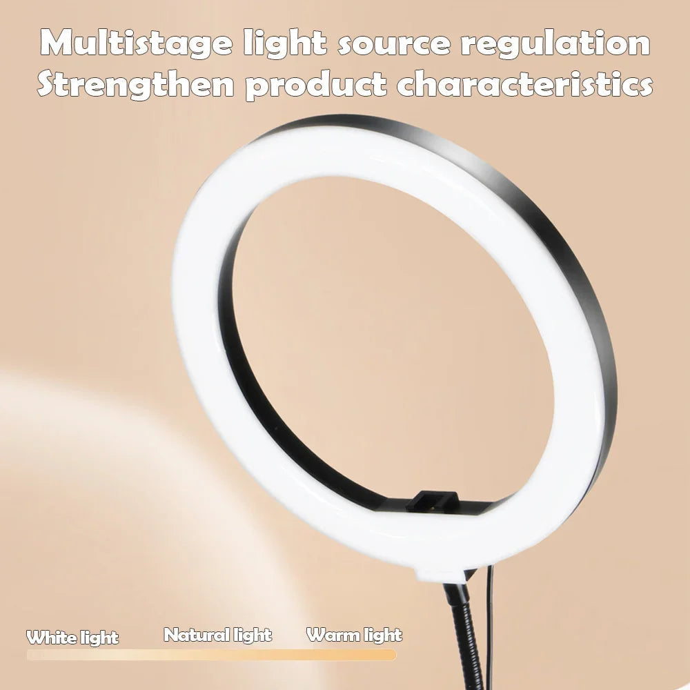 Dimmable LED Ring Light with Flexible Arm and Smartphone Holder | 3 Light Modes & USB-Powered | Ideal for Live Streams, Videos, and Selfies