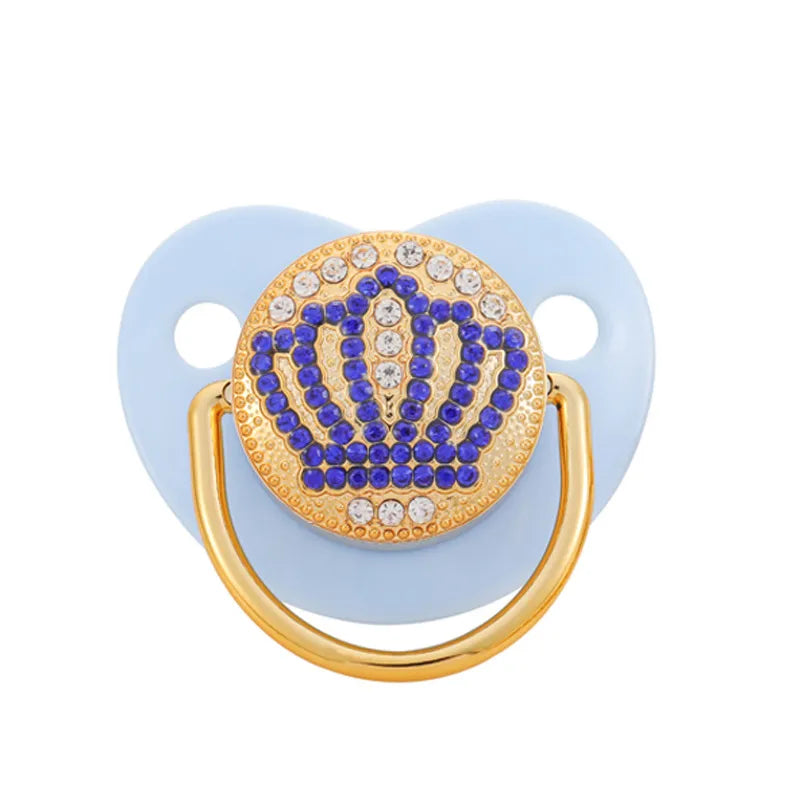 Luxury Design Pacifier with Rhinestones and Crown Details – Gold