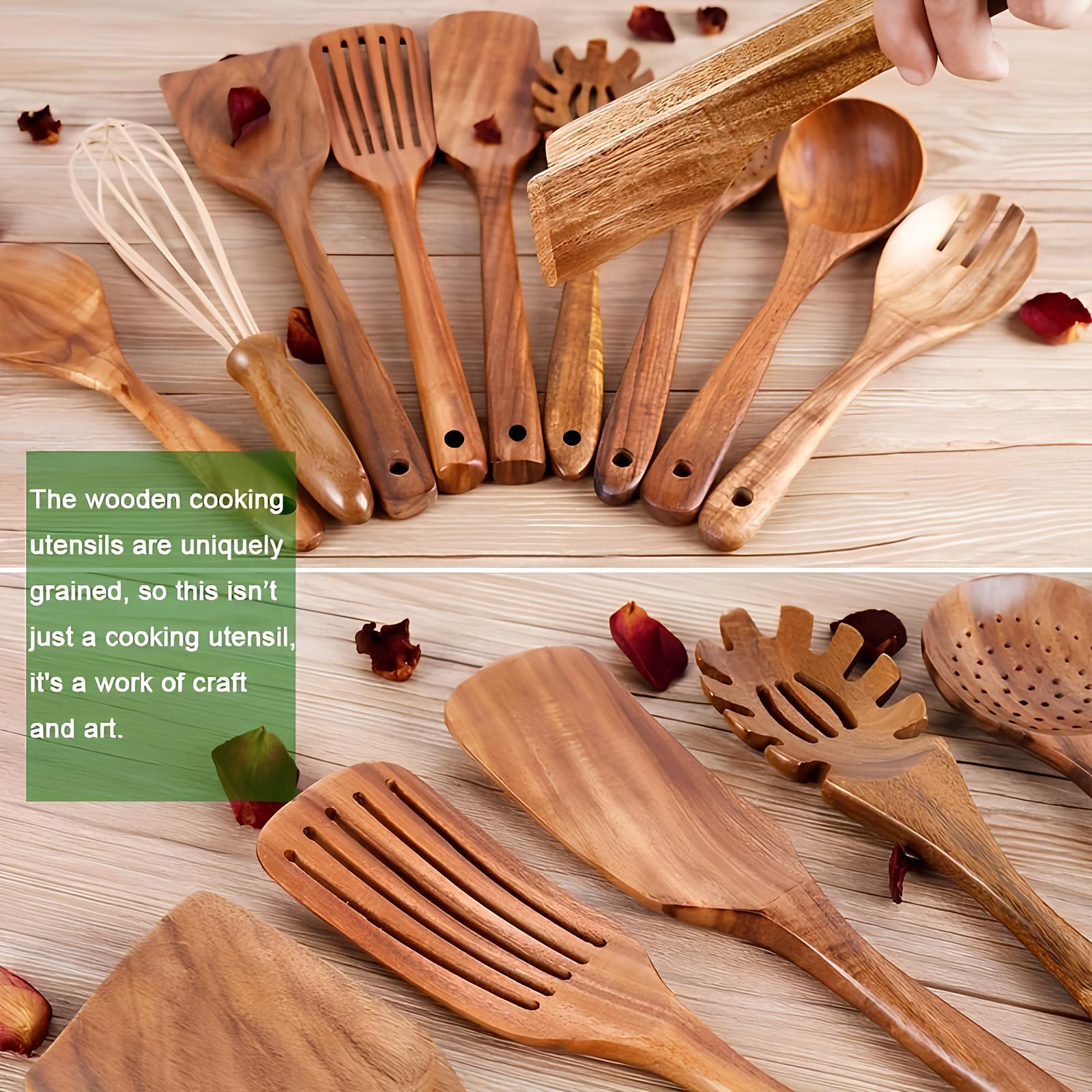 Elegant 11-Piece Kitchen Utensil Set Made from High-Quality Wood
