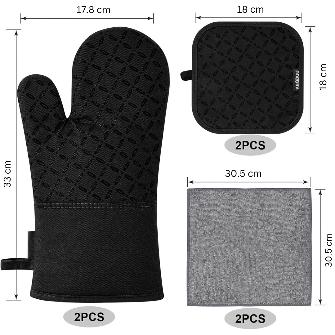Sicherheits-Handschuhset | Hitzebeständige Silikon-Handschuhe 6-teilig | Bis 260 °C