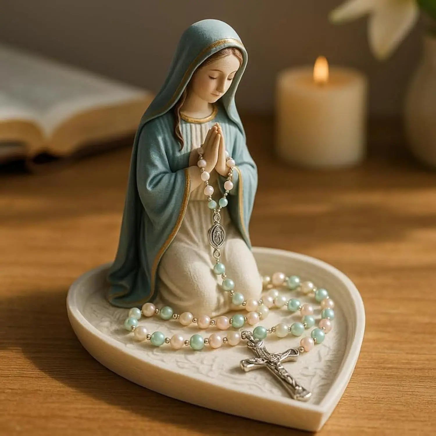 Elegant Rosary Holder with Mary Decor – Spiritual Storage
