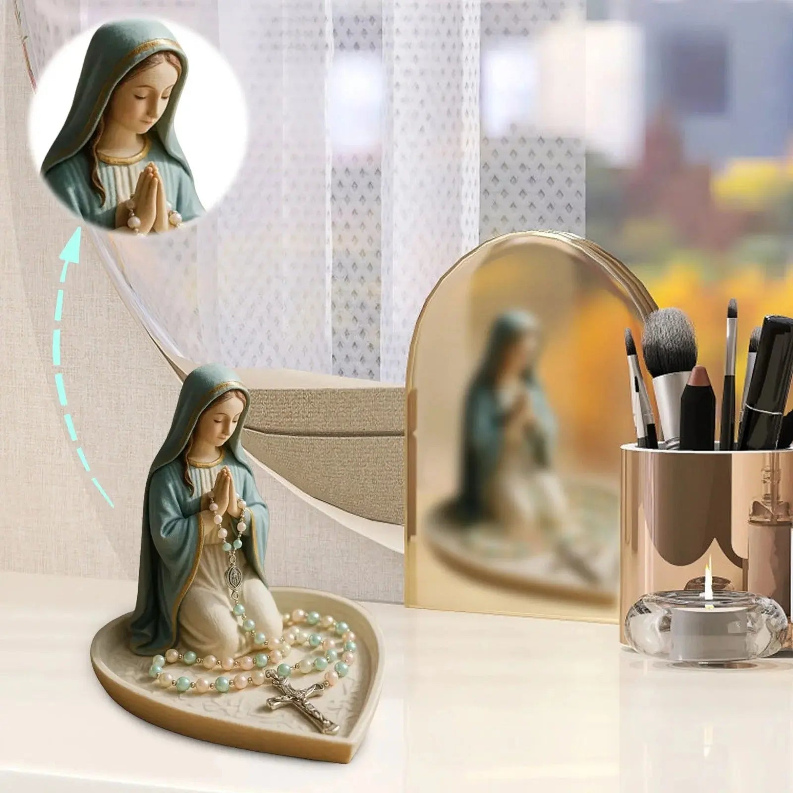 Elegant Rosary Holder with Mary Decor – Spiritual Storage
