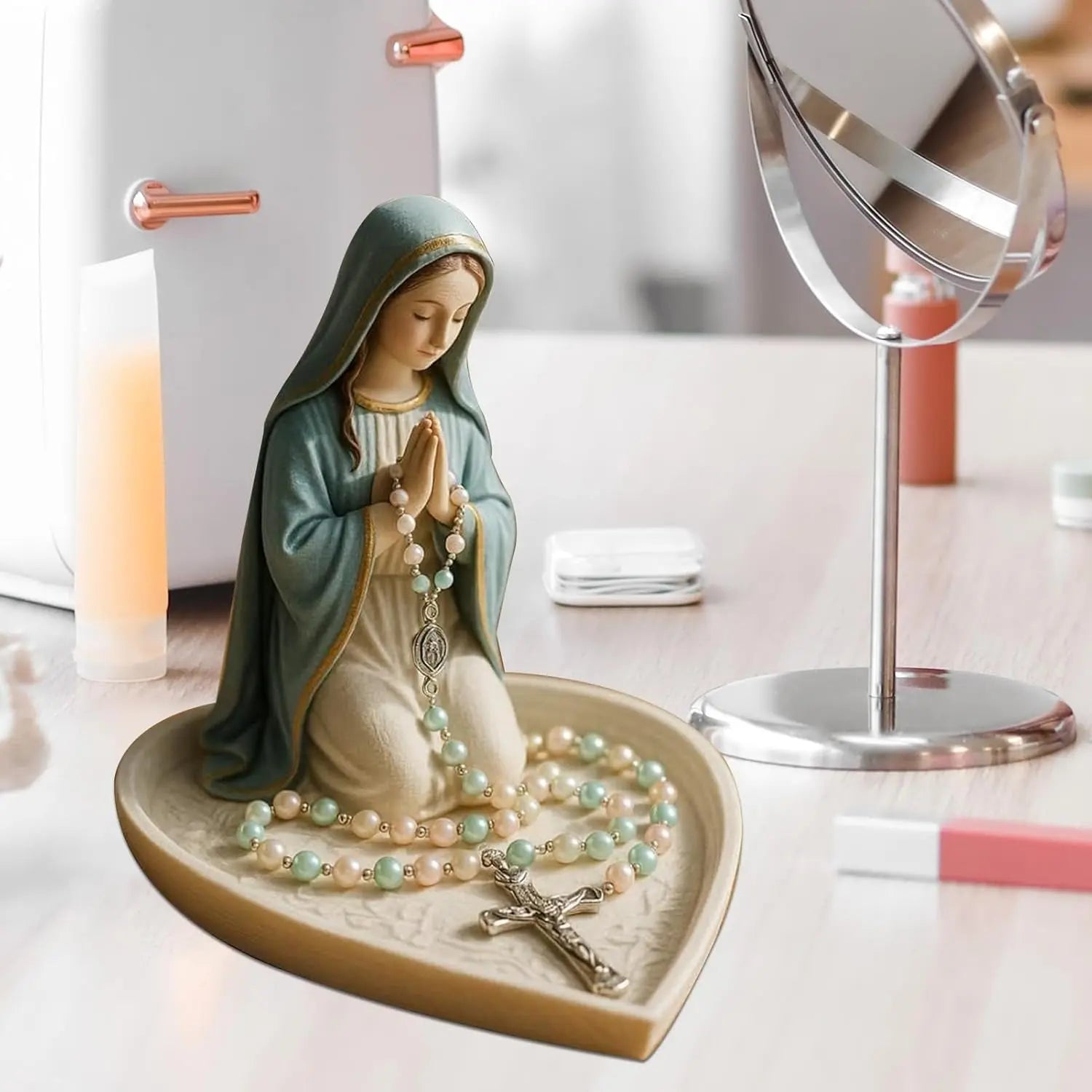 Elegant Rosary Holder with Mary Decor – Spiritual Storage