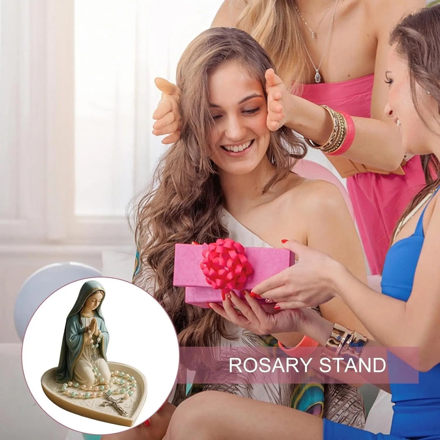 Elegant Rosary Holder with Mary Decor – Spiritual Storage
