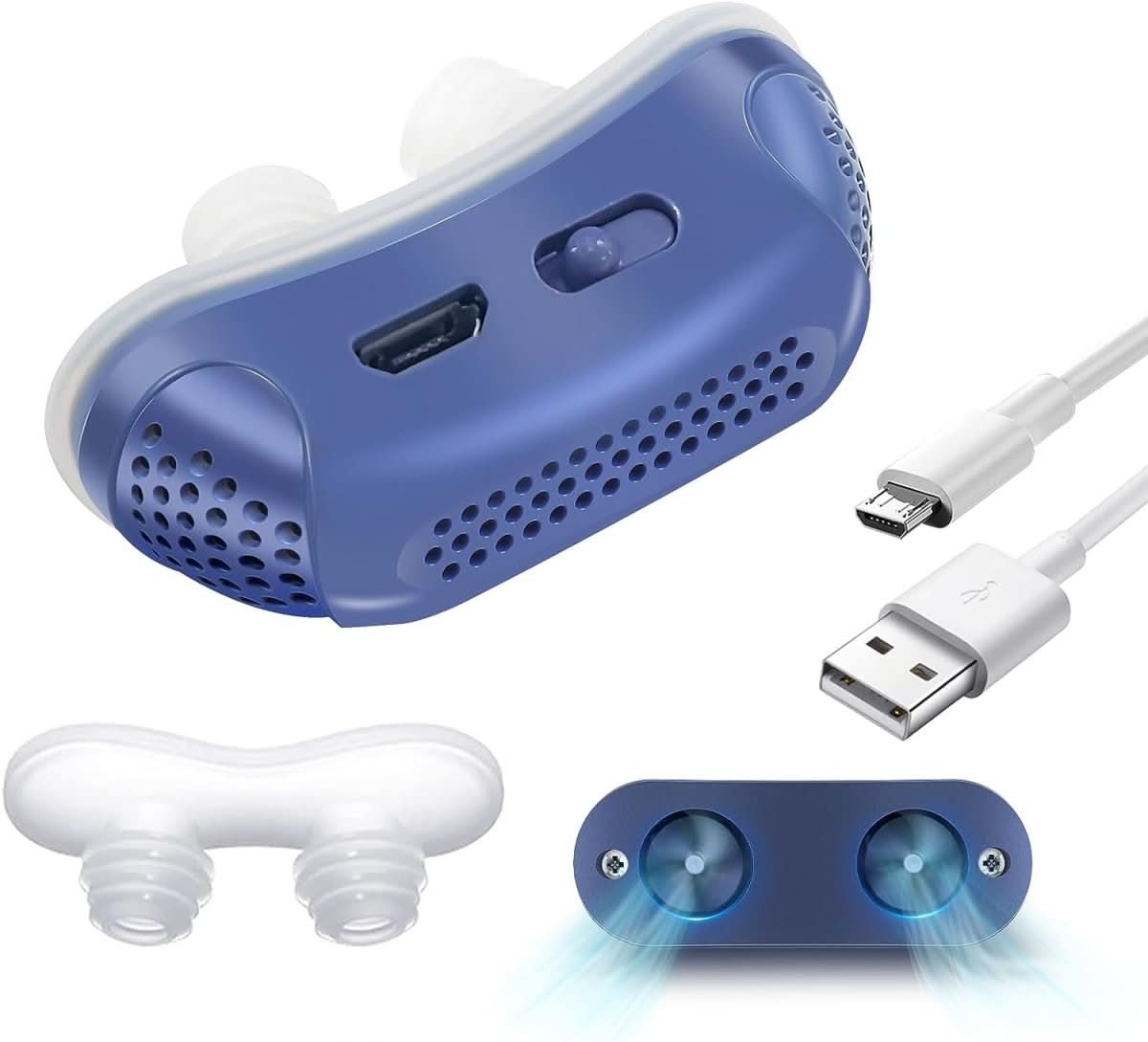 Noiseless Nasal Device Against Snoring | Portable Breathing Aid Without Mask | USB Rechargeable Battery