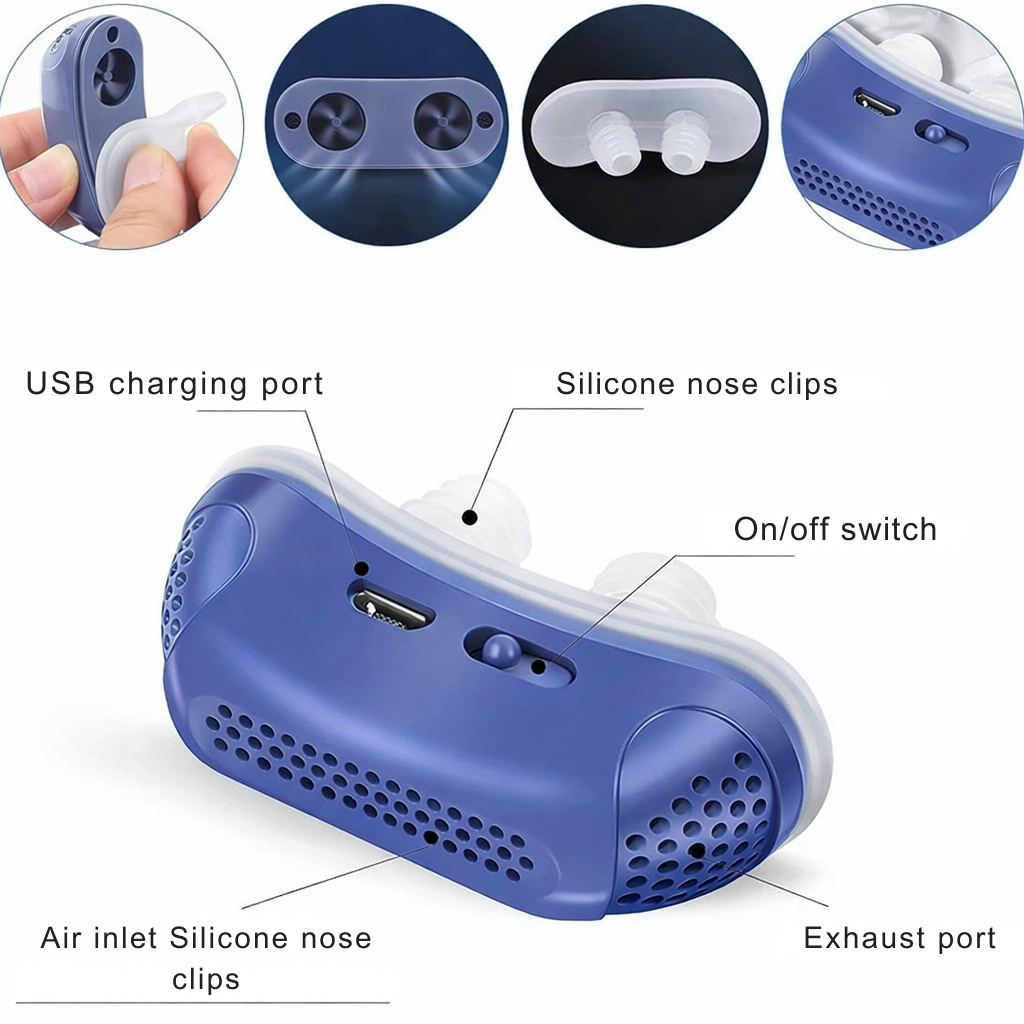 Noiseless Nasal Device Against Snoring | Portable Breathing Aid Without Mask | USB Rechargeable Battery