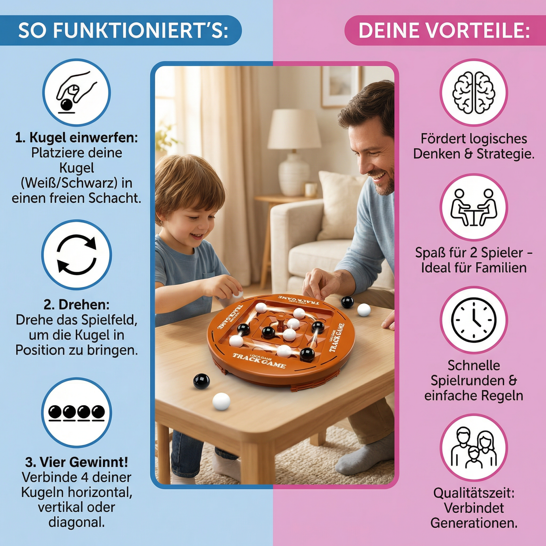 Logic game for kids and family - Rotatable Chess and Connect 4