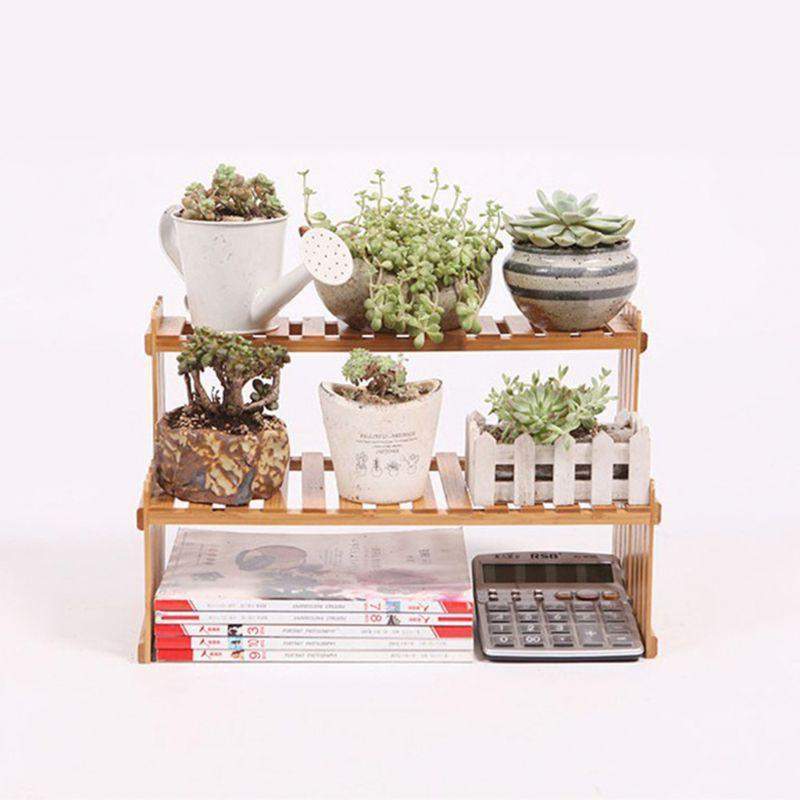 Bamboo Plant Shelf with Flowers