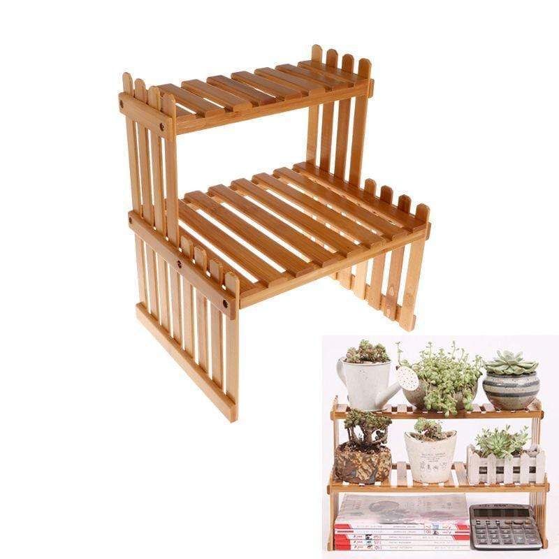 Bamboo Plant Shelf with Flowers