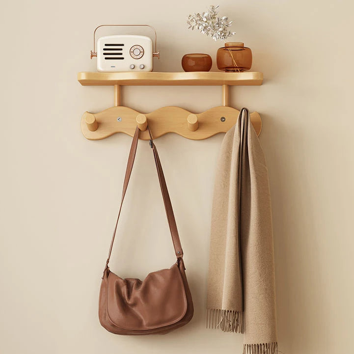 Elegant natural wood wall coat rack for your hallway