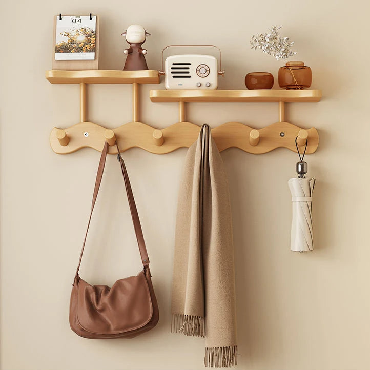 Elegant natural wood wall coat rack for your hallway