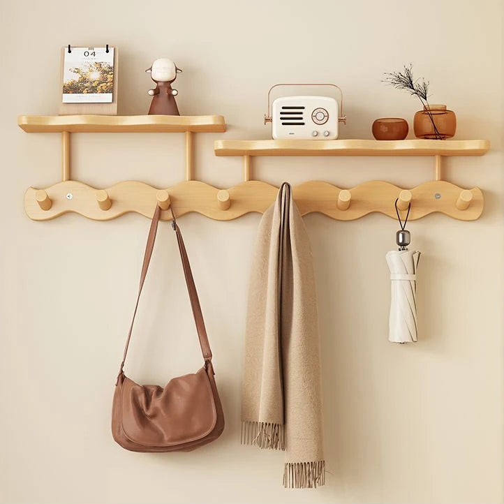 Elegant natural wood wall coat rack for your hallway