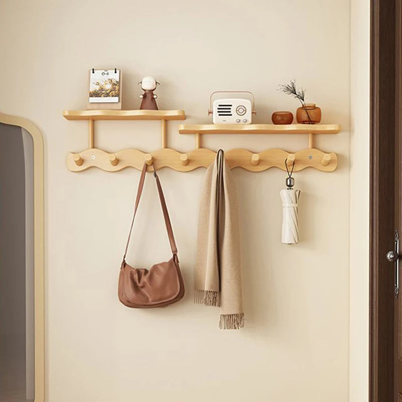 Elegant natural wood wall coat rack for your hallway