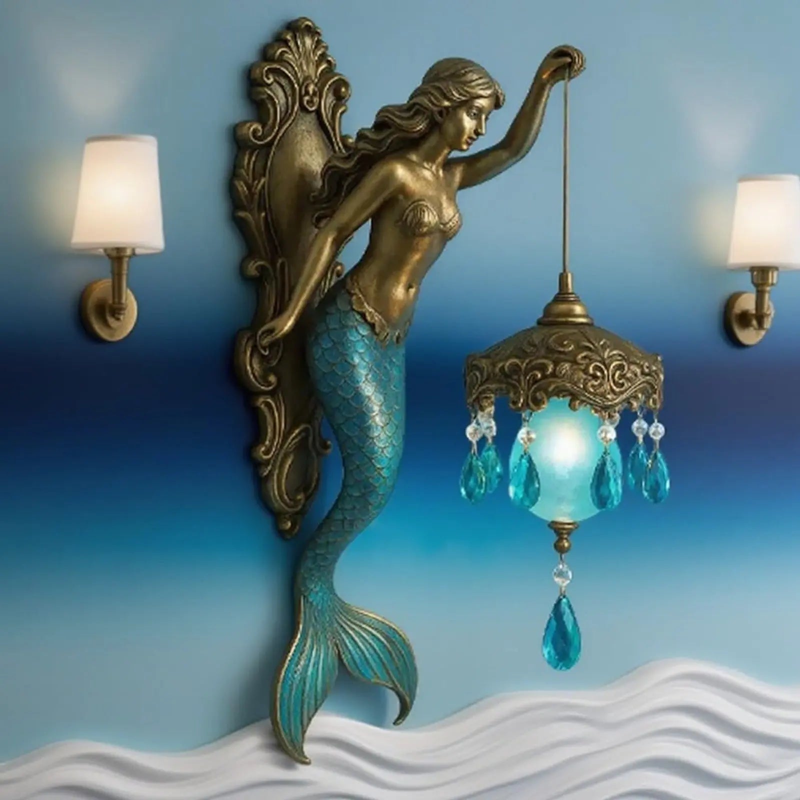 Elegant Baroque Mermaid Wall Lamp – Artistic Maritime Lighting