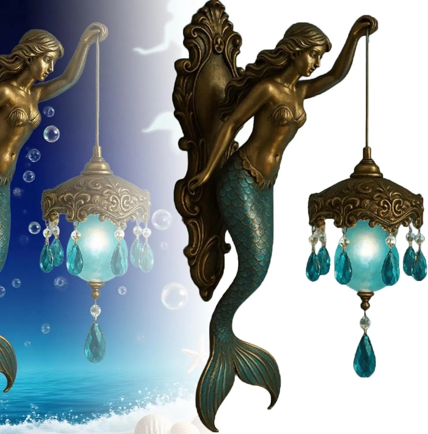 Elegant Baroque Mermaid Wall Lamp – Artistic Maritime Lighting