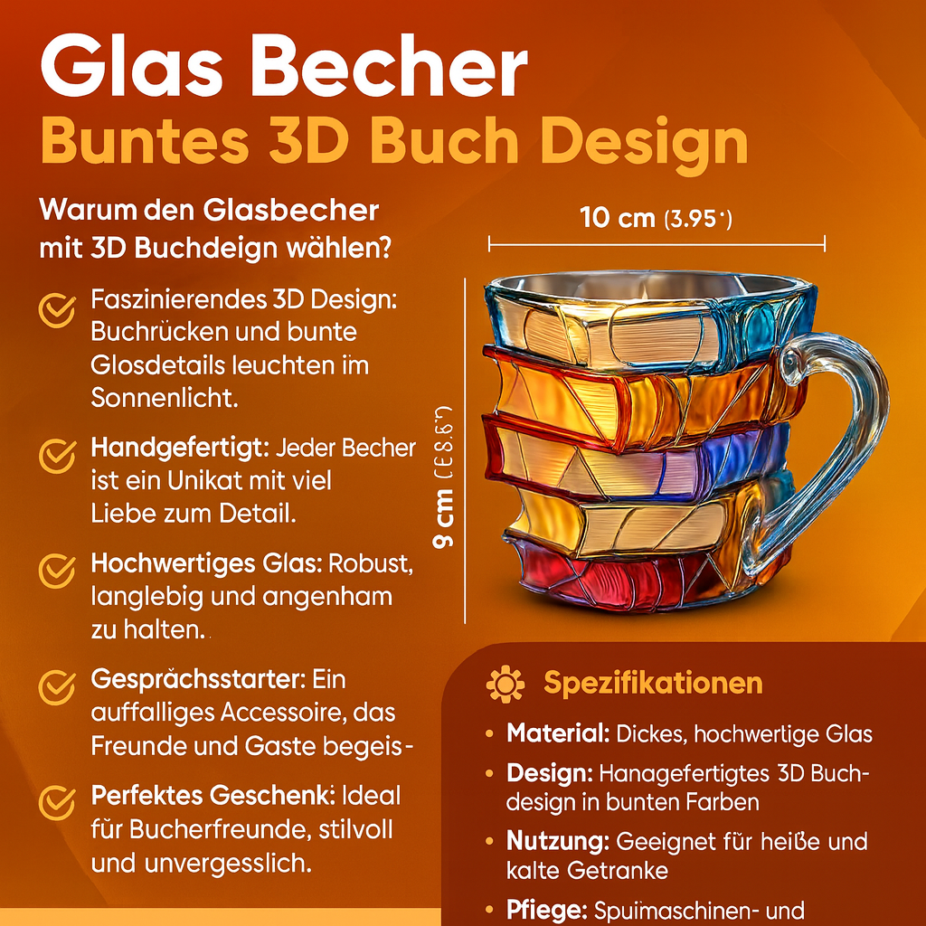 Kreativer Becher im 3D Buchdesign – Handgemacht & Bunt