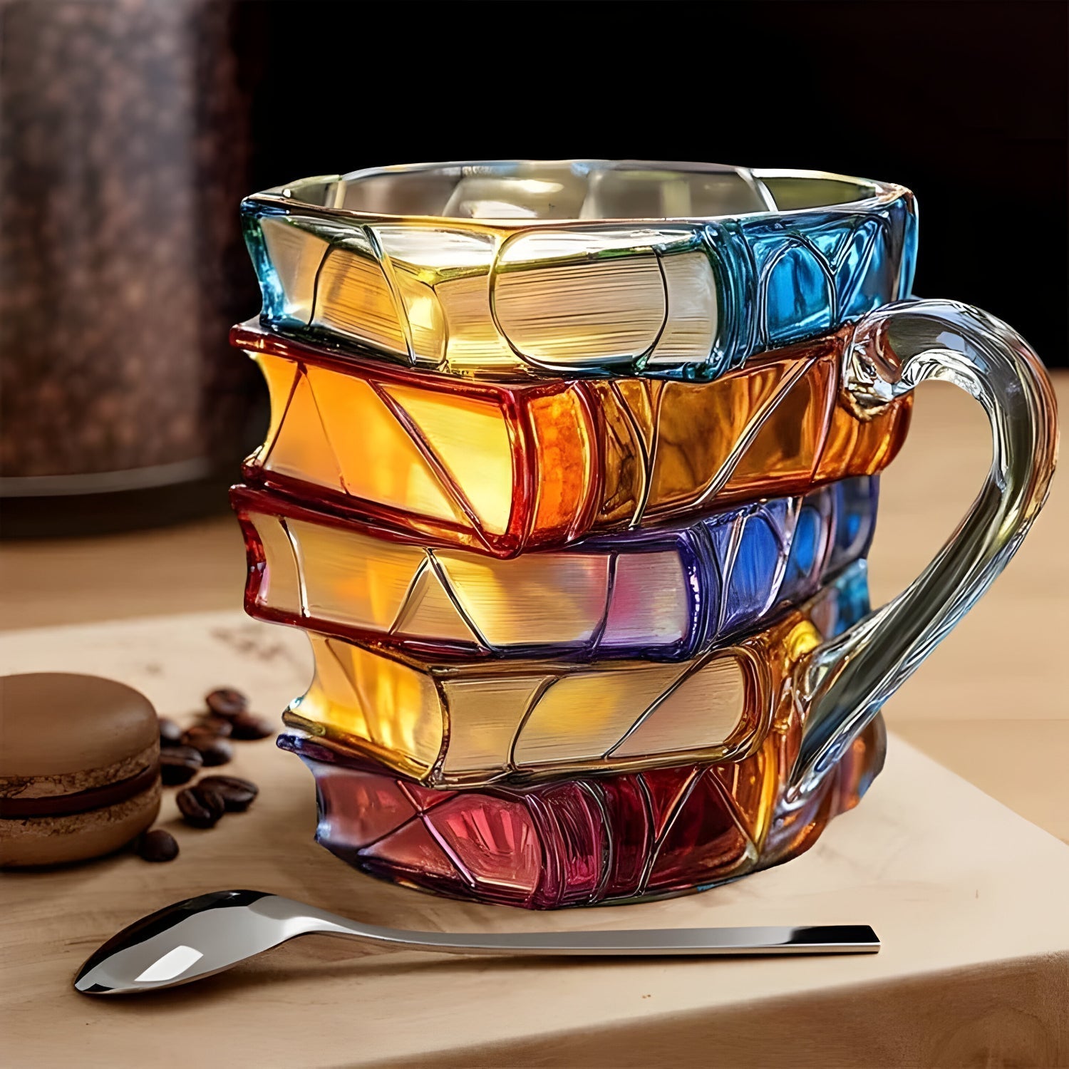 Kreativer Becher im 3D Buchdesign – Handgemacht & Bunt