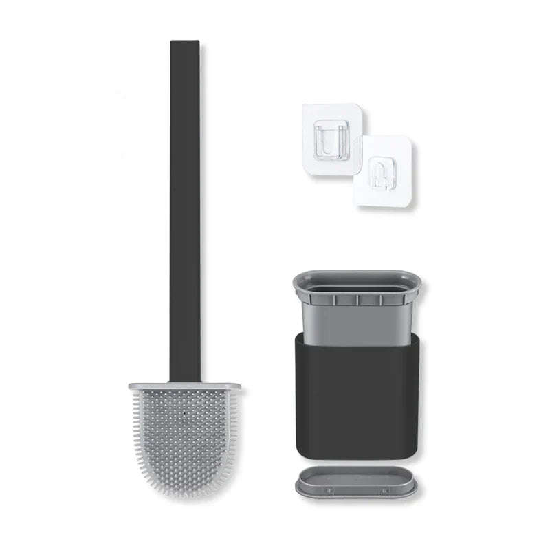 Practical Silicone Toilet Brush with Holder – Wall-Mounted, Quick-Drying